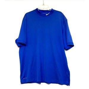 Nike Shirt Mens 2XL XXL Blue Short Sleeve Turtle Mock Neck Drifit Stretch